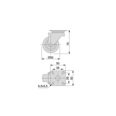 Emuca Lot of 4 castors Black with mounting plate, diameter 50mm, Plastic and Steel, Black