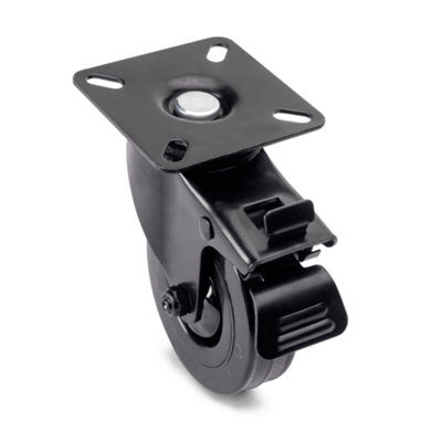 Emuca Lot of 4 castors Black with mounting plate, diameter 75mm, Plastic and Steel, Black