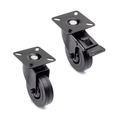 Emuca Lot of 4 castors Black with mounting plate, diameter 75mm, Plastic and Steel, Black