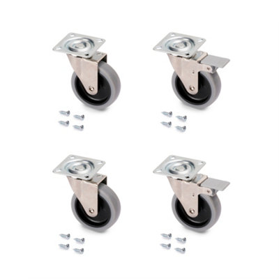 Emuca Lot of 4 castors Slip with mounting plate, diameter 75mm, Steel and Plastic, Plastic Grey