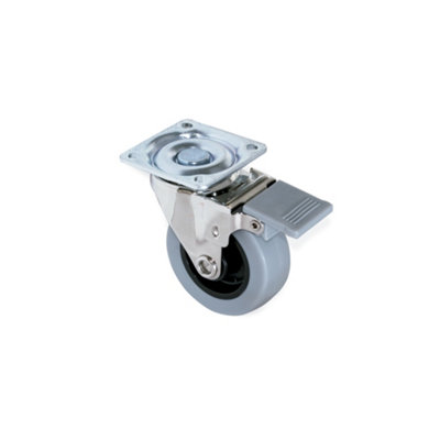 Emuca Lot of 4 castors Slip with mounting plate, diameter 75mm, Steel and Plastic, Plastic Grey