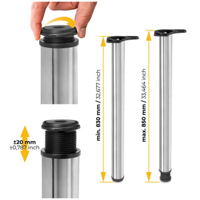 Emuca Lot of 4 table legs, diameter 60mm, H 830mm, Steel, Chrome plated