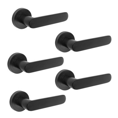 Emuca Lot of 5 Bunbury handles for interior doors, with rosette D.50mm, Aluminium, Black