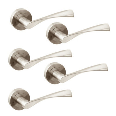 Emuca Lot of 5 Twist handles for interior doors, with rosette D.50mm, Aluminium, Satin finished nickel