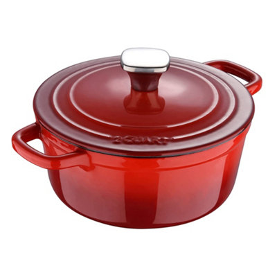 Enamel Cast Iron Casserole Dish with Lid 1.9L Red | DIY at B&Q