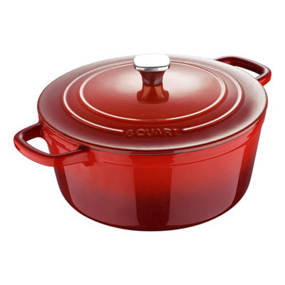 Enamel Cast Iron Casserole Dish with Lid 5.7L Red | DIY at B&Q