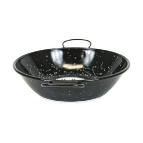 Enamelled Deep Frying Pan With Handles 22cm & Stainless Steel Paella Skimmer 9.5 x 30 cm
