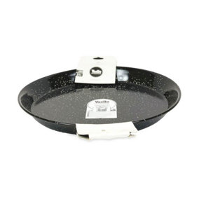Enamelled Steel Paella Pan With Handles 42cm & Stainless Steel Paella Skimmer 9.5 x 30 cm