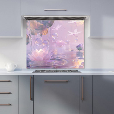 Enchanted Waterlilies and Bubbles Premium Glass Kitchen Splashback W700mm x H650mm