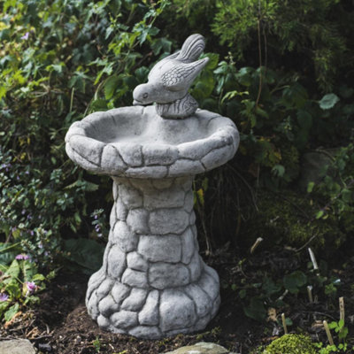 Enchanting Stone Cast Pebble Design Birdbath with Bird