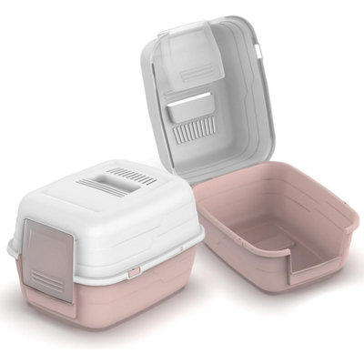 Enclosed Cat Litter Box Tray with Lid & Flap Door High Sided Detachable Top - White & Light Rose Price Comparisons | Compare The Build