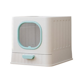 Enclosed Folding Blue Cat Litter Box Toilet with Scoop
