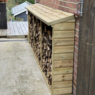 Enclosed Narrow 3m Extended Wooden Log Store - Holds approximately 1 ...
