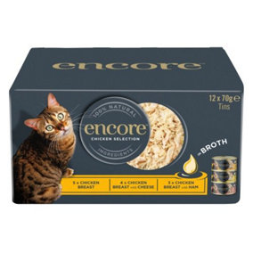 Encore Adt Wet Cat Food Tin Chkn Selection in Broth 12x70g (Pack of 4)