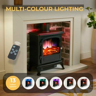 Endeavour Fires Farlington Electric Fireplace, Black Log Burner Stove ...
