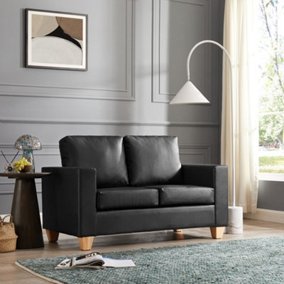 2 seater black leather deals sofa bed