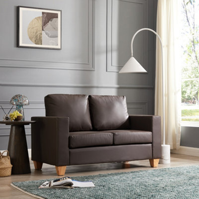 Enderby Faux Leather Sofa 2 Seater Cushioned Settee Modern Living Home Couch Sofa in A Box Brown