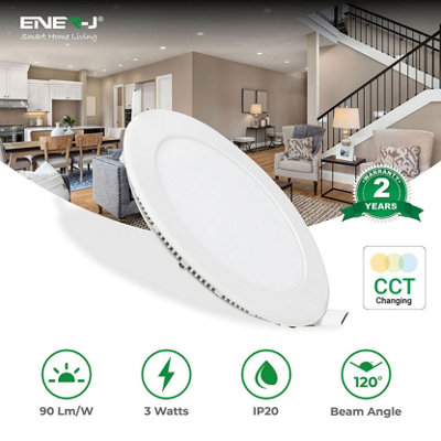 Ener - J 3W Recessed Round LED Mini Panel 85mm Diameter White CCT ...
