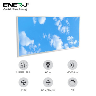 Ener J LED Backlit Panel 2D Sky Cloud Design 1195x595mm 60W Pack of 2