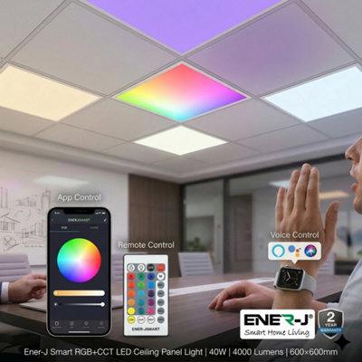 Ener-J White Smart RGB CCT Backlit LED Panel 600 x 600mm 40W 4000lm App Voice and Remote Control
