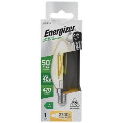 Energizer 2.2w E14 SES 2700k Filament A-Rated LED Candle Bulb - Warm White