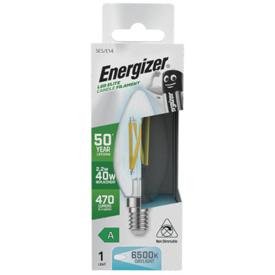 Energizer 2.2w E14 SES 6500k Filament A-Rated LED Candle Bulb - Daylight