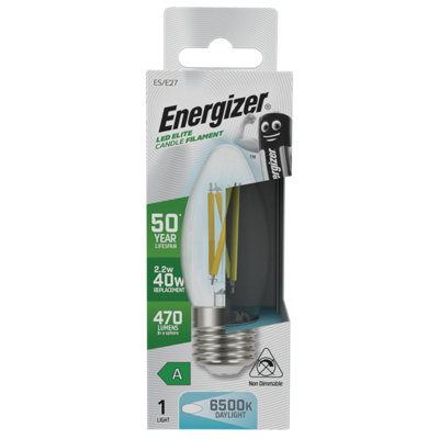 Energizer 2.2w E27 ES 6500k Filament A-Rated LED Candle Bulb - Daylight