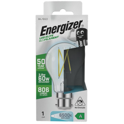 Energizer 3.8w B22 BC 6500k GLS Filament A-Rated LED Light Bulb - Daylight