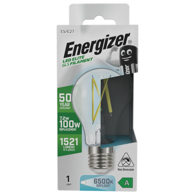 Energizer 7.2w E27 ES 6500k GLS Filament A-Rated LED Light Bulb - Daylight