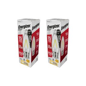 Energizer LED BC (B22) Candle Filament Non-Dimmable Bulb, Warm White 250 lm 2.3W (Pack of 2)