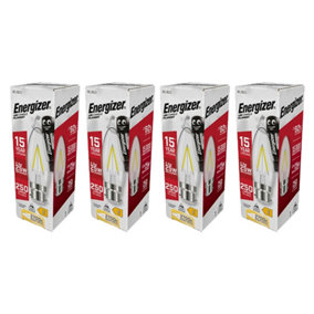 Energizer LED BC (B22) Candle Filament Non-Dimmable Bulb, Warm White 250 lm 2.3W (Pack of 4)
