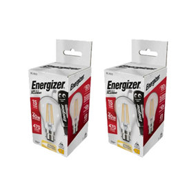 Energizer LED BC (B22) GLS Filament Non-Dimmable Bulb, Warm White 470 lm 4W (Pack of 2)