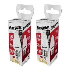Energizer LED BC (B22) Opal Candle Non-Dimmable Bulb, Warm White 250 lm 3.3W (Pack of 2)