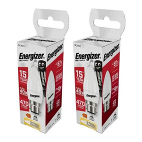 Energizer LED BC (B22) Opal Candle Non-Dimmable Bulb, Warm White 470 lm 4.9W (Pack of 2)