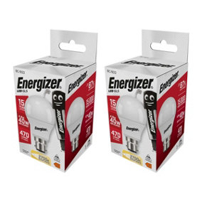 Energizer LED BC (B22) Opal GLS Non-Dimmable Bulb, Warm White 470 lm 4.9W (Pack of 2)