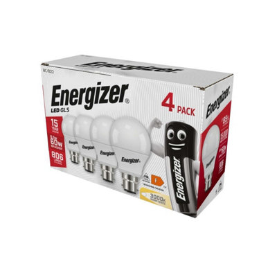 Energizer LED BC (B22) Opal GLS Non-Dimmable Bulb, Warm White 806 lm 8.2W (Pack of 4)