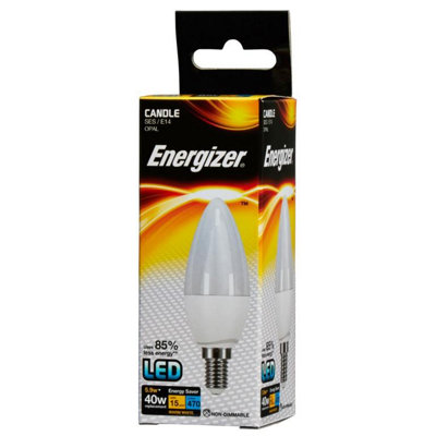 Energizer LED Candle 470lm Opal 5.9w Light Bulb 2700k E14 White (One ...