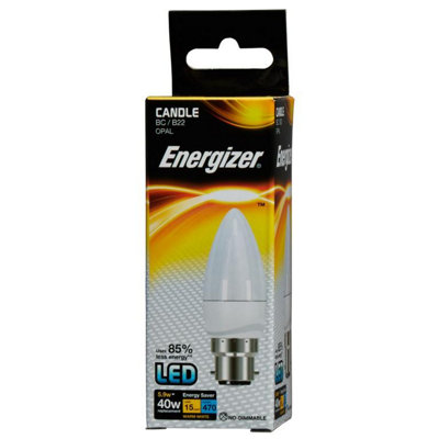 Energizer LED Candle 470lm Opal 5.9w Light Bulb B22 2700k White (One ...