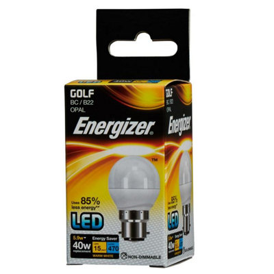 Energizer LED Golf 470lm Opal 5.9w Light Bulb B22 2700k Warm White (One ...