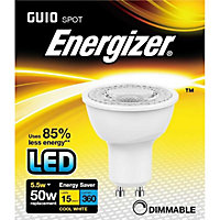 Energizer LED GU10 5.5w Light Bulb Cap 360lm 4000k Dimmable White (One Size)