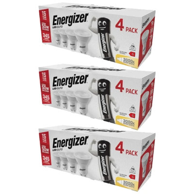 Energizer LED GU10 Spotlight Bulb 4.2W (50W Replacement) - Pack of 12 LED Bulbs (Warm White, 50W Equivalent Non Dimmable)