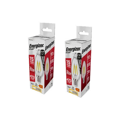 Energizer LED SES (E14) Candle Filament Dimmable Bulb, Warm White 470 lm 4.8W (Pack of 2)