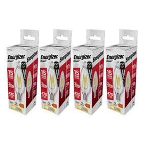 Energizer LED SES (E14) Candle Filament Dimmable Bulb, Warm White 470 lm 4.8W (Pack of 4)