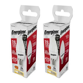 Energizer LED SES (E14) Opal Candle Non-Dimmable Bulb, Warm White 470 lm 4.9W (Pack of 2)