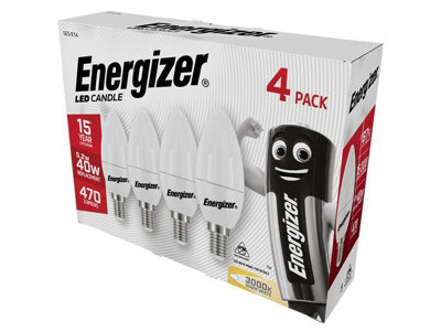 Energizer - LED SES (E14) Opal Candle Non-Dimmable Bulb, Warm White 470 lm 5.2W (Pack 4)