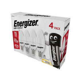 Energizer - LED SES (E14) Opal Candle Non-Dimmable Bulb, Warm White 470 lm 5.2W (Pack 4)