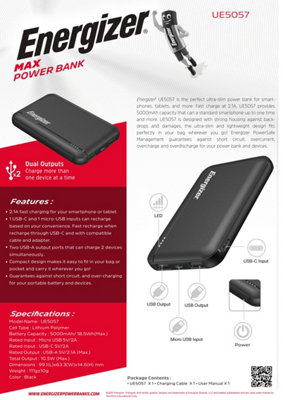 Energizer portable lightweight 5000mAh Power Bank