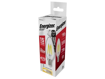Energizer S12869 LED SES (E14) Candle Filament Non-Dimmable Bulb, Warm White 470 lm 4W ENGS12869