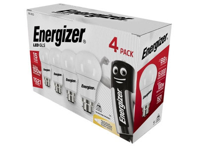 Energizer S14423 LED BC (B22) Opal GLS Non-Dimmable Bulb, Warm White 1521 lm 13.2W (Pack 4) ENGS14423