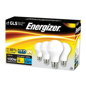 Energizer S14424 LED ES (E27) Opal GLS Non-Dimmable Bulb, Warm White 1521 lm 13.2W (Pack 4) ENGS14424